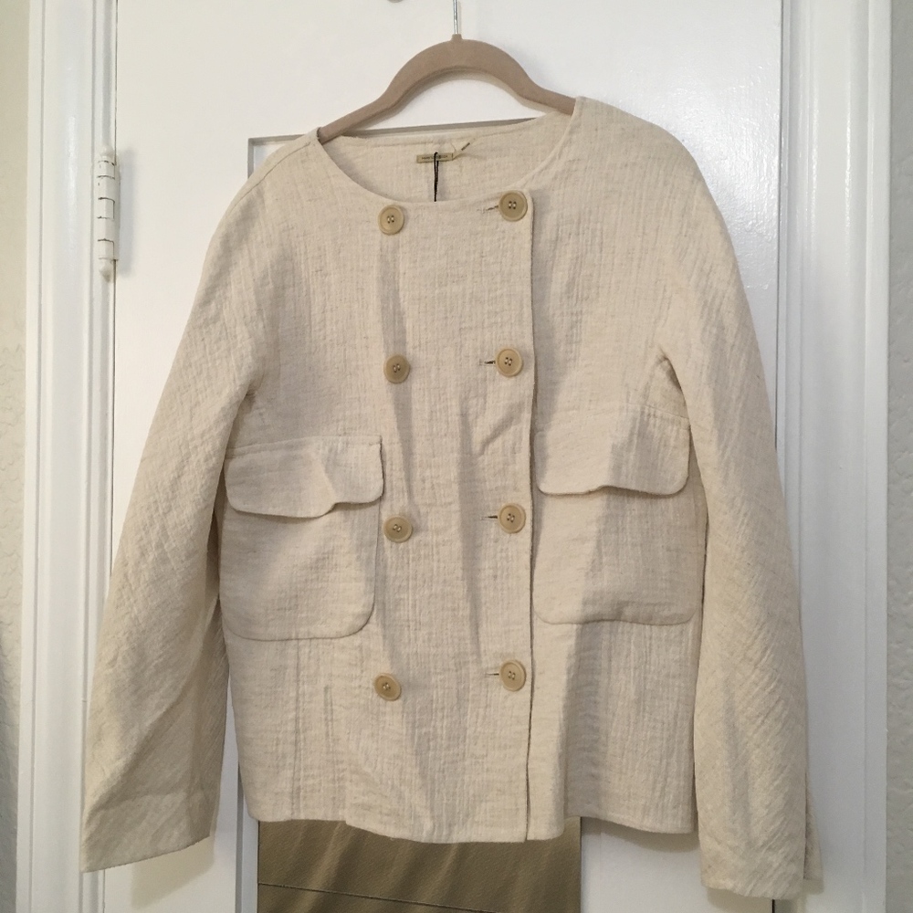 Max Studio Collarless Double-Breasted Cream Jacket Blazer NWT Sz Small